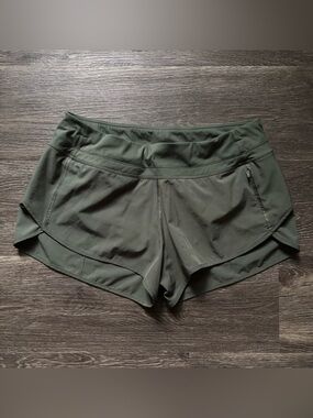 Women’s Olive Athletic Running Shorts with Zip Pocket